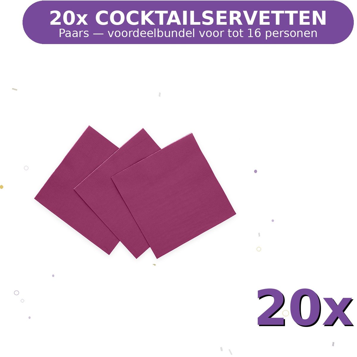 Cocktail servetten 24x24cm FSC Paars - Voordeelverpakking 20 Stuks voor tot 16 Personen - Feestartikelen