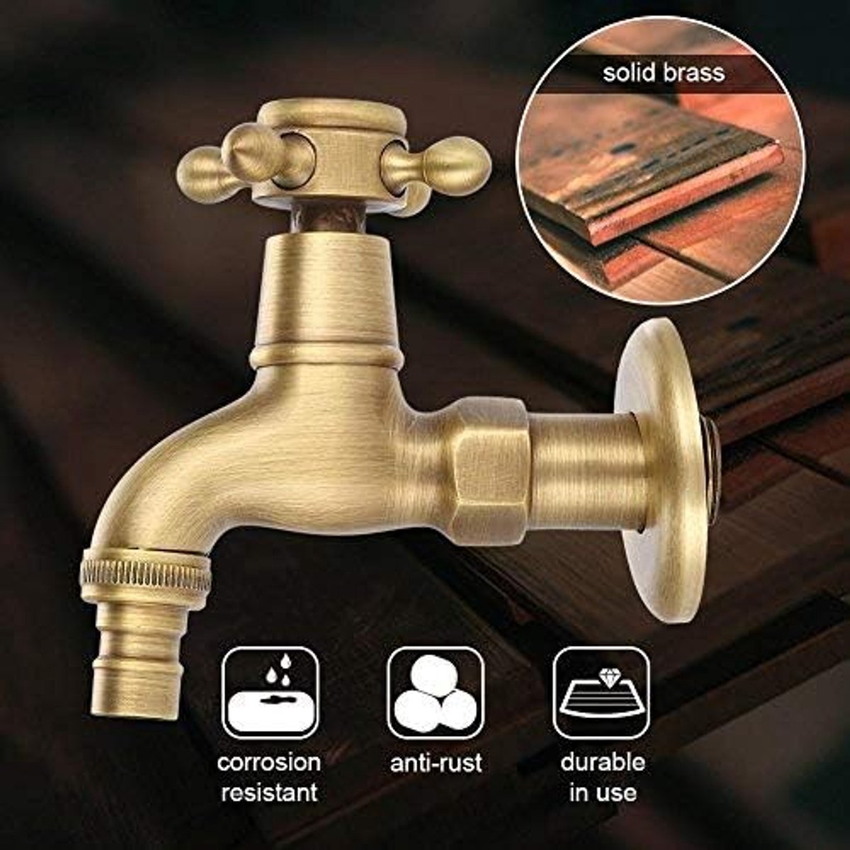 Vintage Washer Faucet Wall Mounted, Brass, Oil Polished, Single Handle, G1/2 Hookup, Cold/Hot Water - ShopVlot