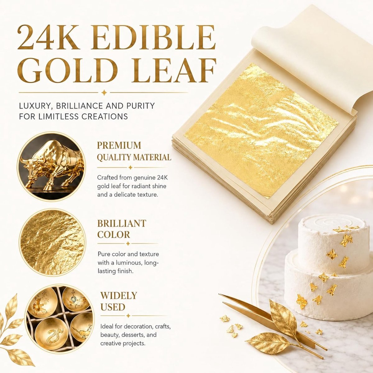 30 Blad Goudfolie 24 Karaat 6x6cm Gouden Blad Taart Decoratie - ShopVlot