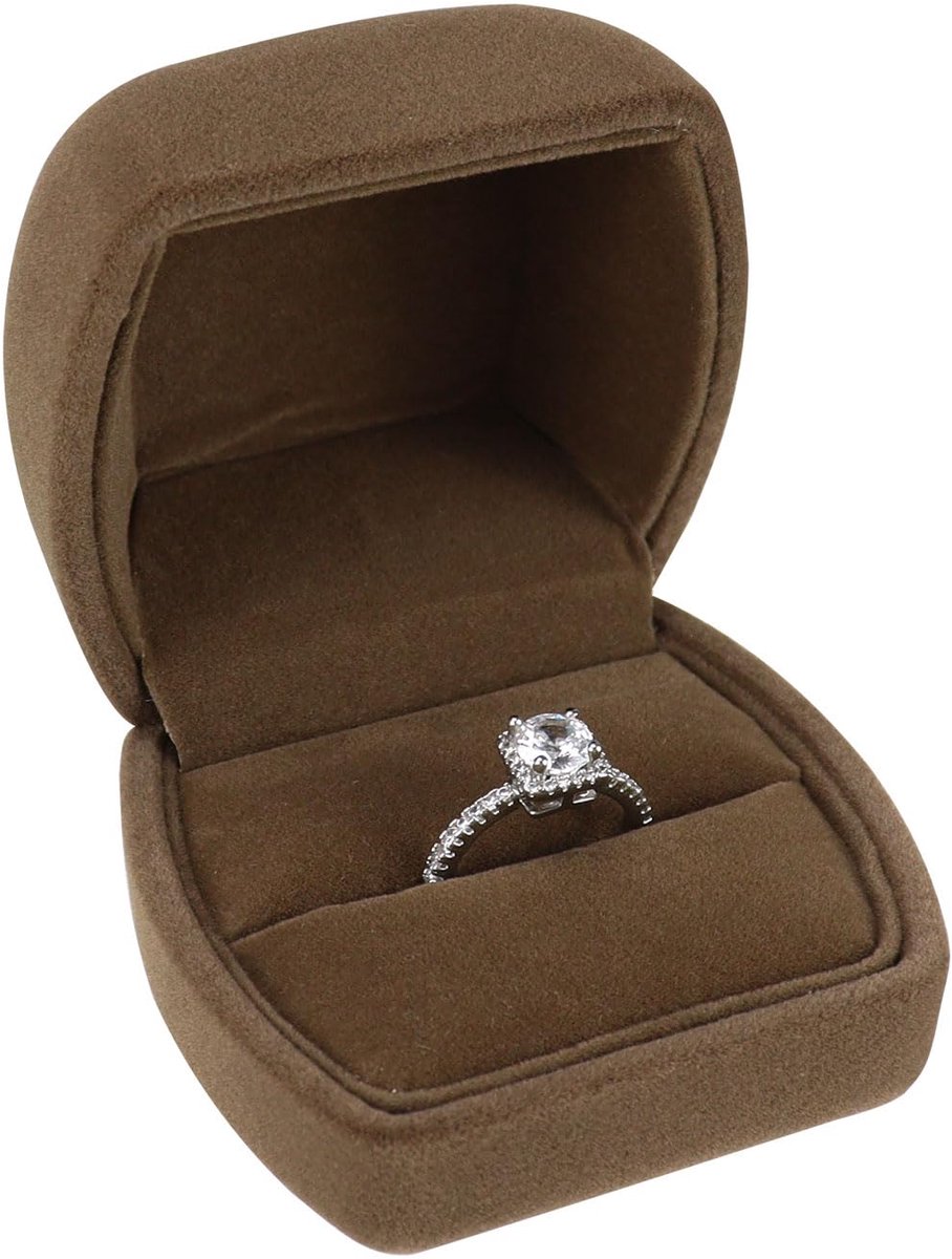 Ringdoosje voor ringopslag - Samt bruin - Elliptisch ontwerp - Perfect voor proposities - ShopVlot