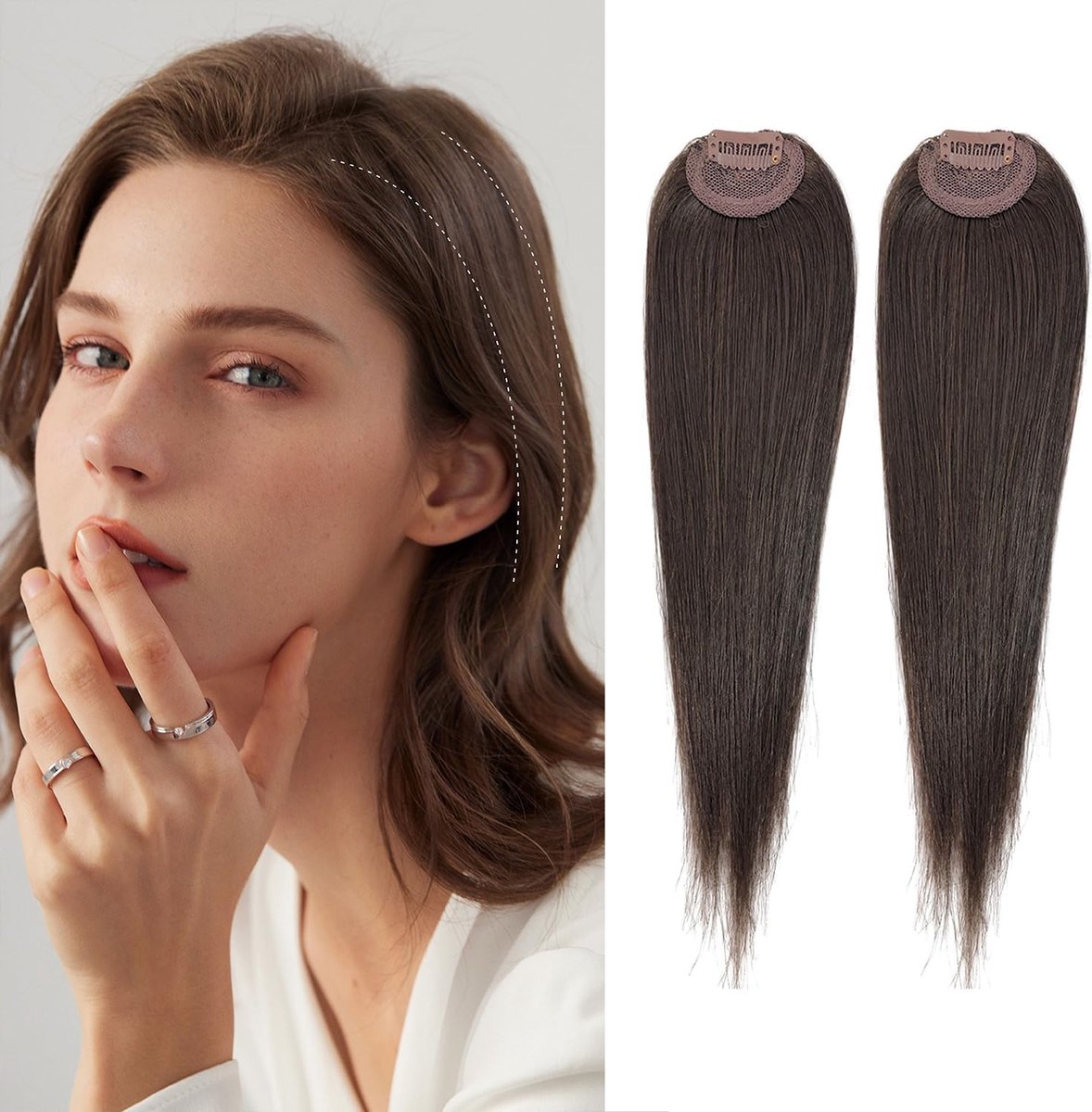 Clip in Haarextensions voor Vrouwen - Korte Onzichtbare Toupee voor Haarverlies - 2 Stuks van 30 cm Steil met Pony