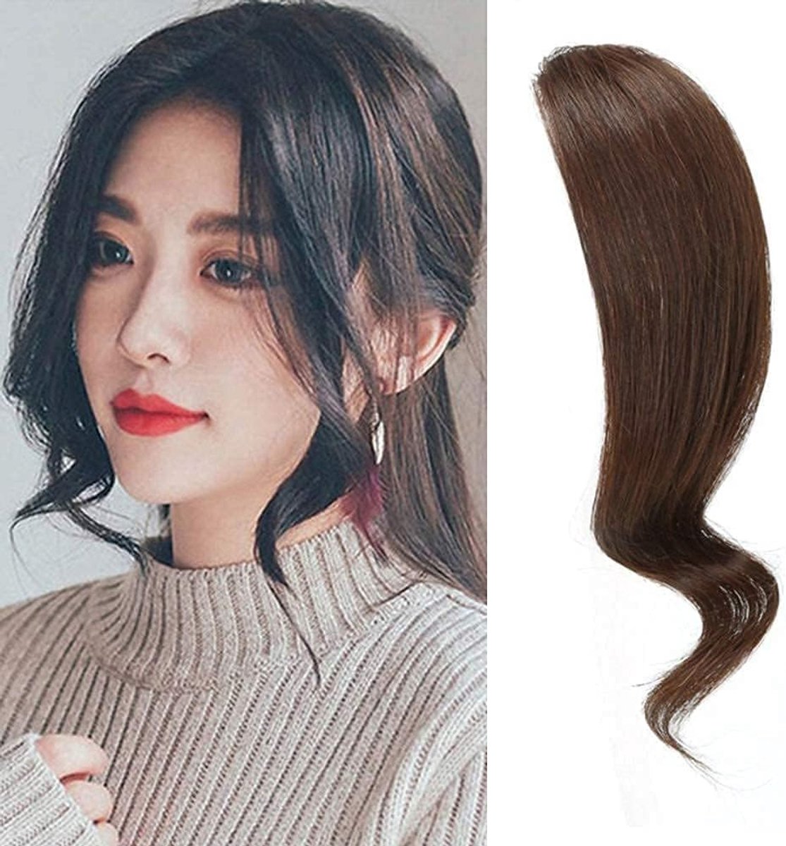Wavy Side Bangs van 100% Echte Haar Clip-in Krullend Haar Extensions voor een Natuurlijke Look (Donkerbruin)