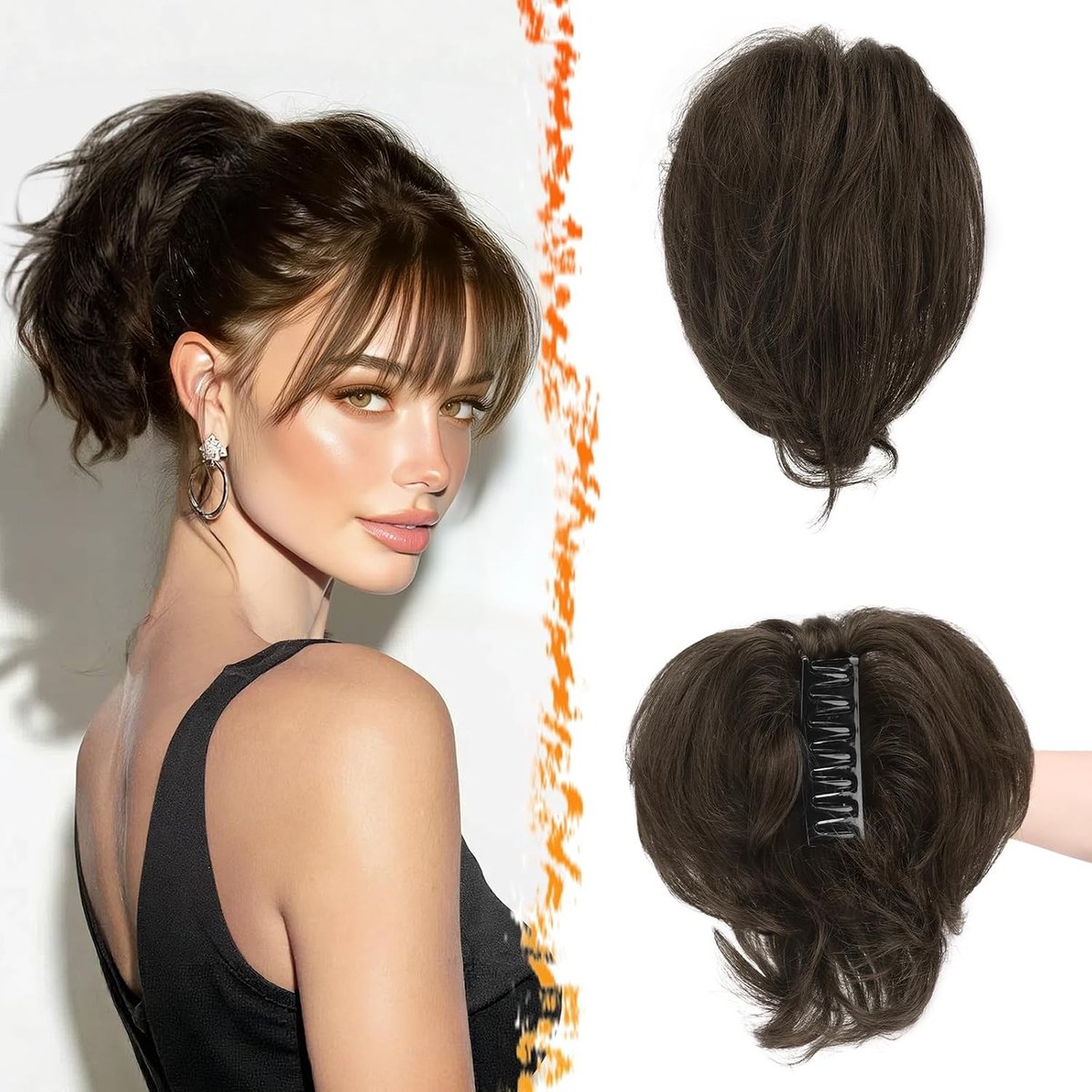 Korte Ponytail Extension van Echt Haar met Buigbare Metaalclips, 20cm Donkerbruin Haarstuk voor Dames, Perfect voor Dagelijks Gebruik en Creatieve Stijlen