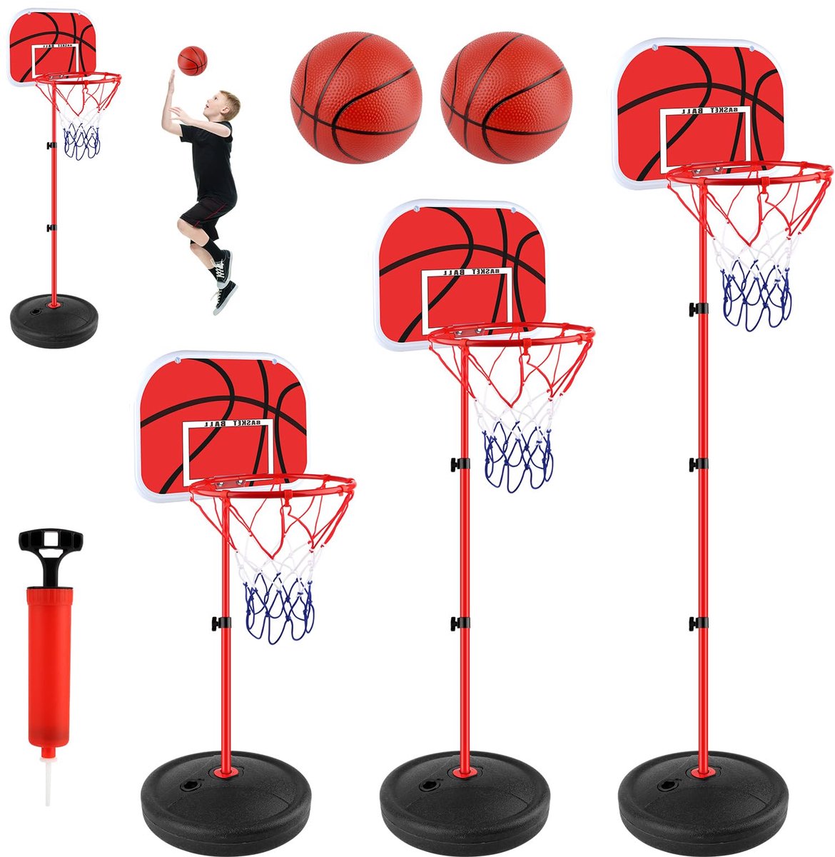 Basketbalkorf voor kinderen - verstelbare standaard 60-150 cm - inclusief 2 ballen en pomp - ShopVlot