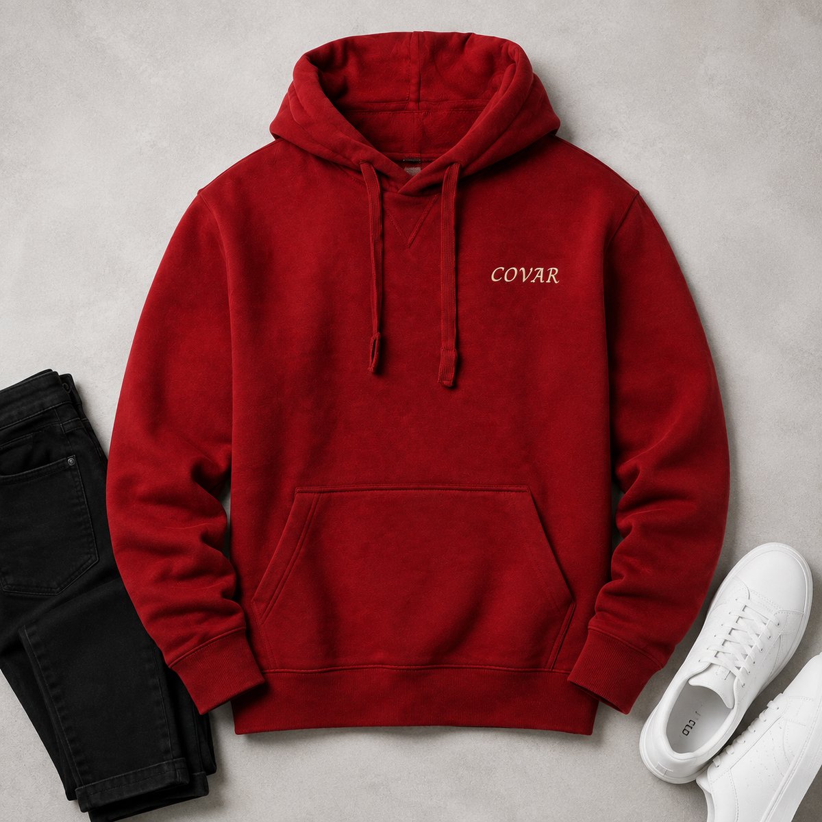 Rode Heren Hoodie - Trui met Capuchon - Katoen - COVAR Print - Regular Fit - XXL