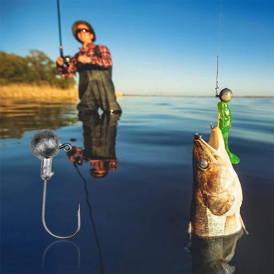 Complete Set van 45 Vissershaken met Ronde Jigkop voor Baars en Forel - Inclusief Plastic Opbergdoos voor Zoet- en Zoutwater Vissen — afbeelding 2