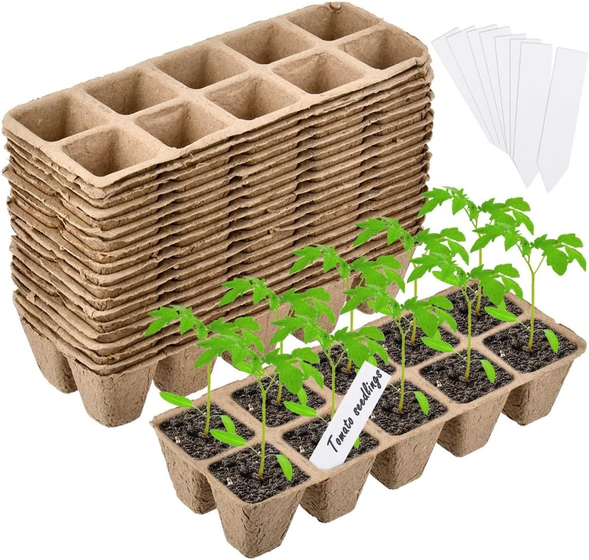 200 Cells Zaaitrays Set met 20 Stuks Potten en Labels voor Binnen en Buiten - Ideaal voor Kieming en Zaadstart