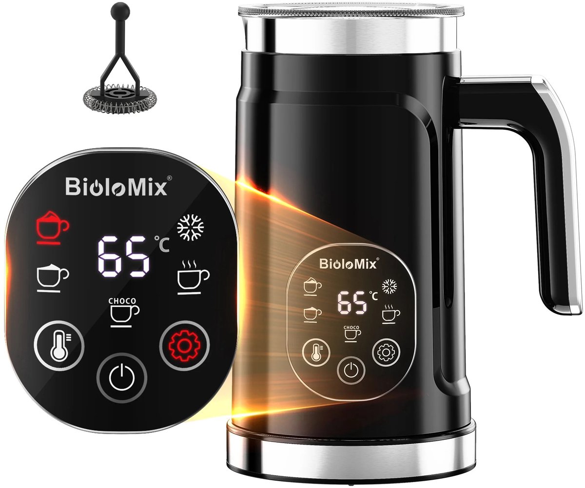 Emvae Melkopschuimer - Elektrisch 5-in-1 - Warm en Koud Schuim - LED Touchscreen - 350 ml - 500 W - RVS/ABS - Zwart