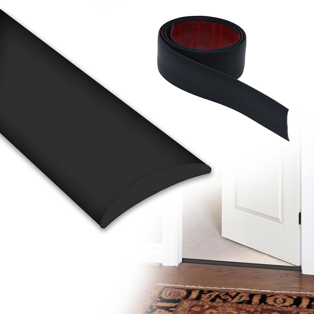 Zelfklevend Overgangsprofiel 5 cm x 1,2 m voor Vloeren, Deuren en Drempels - PVC, Zwart, Geschikt voor Tegels en Tapijt