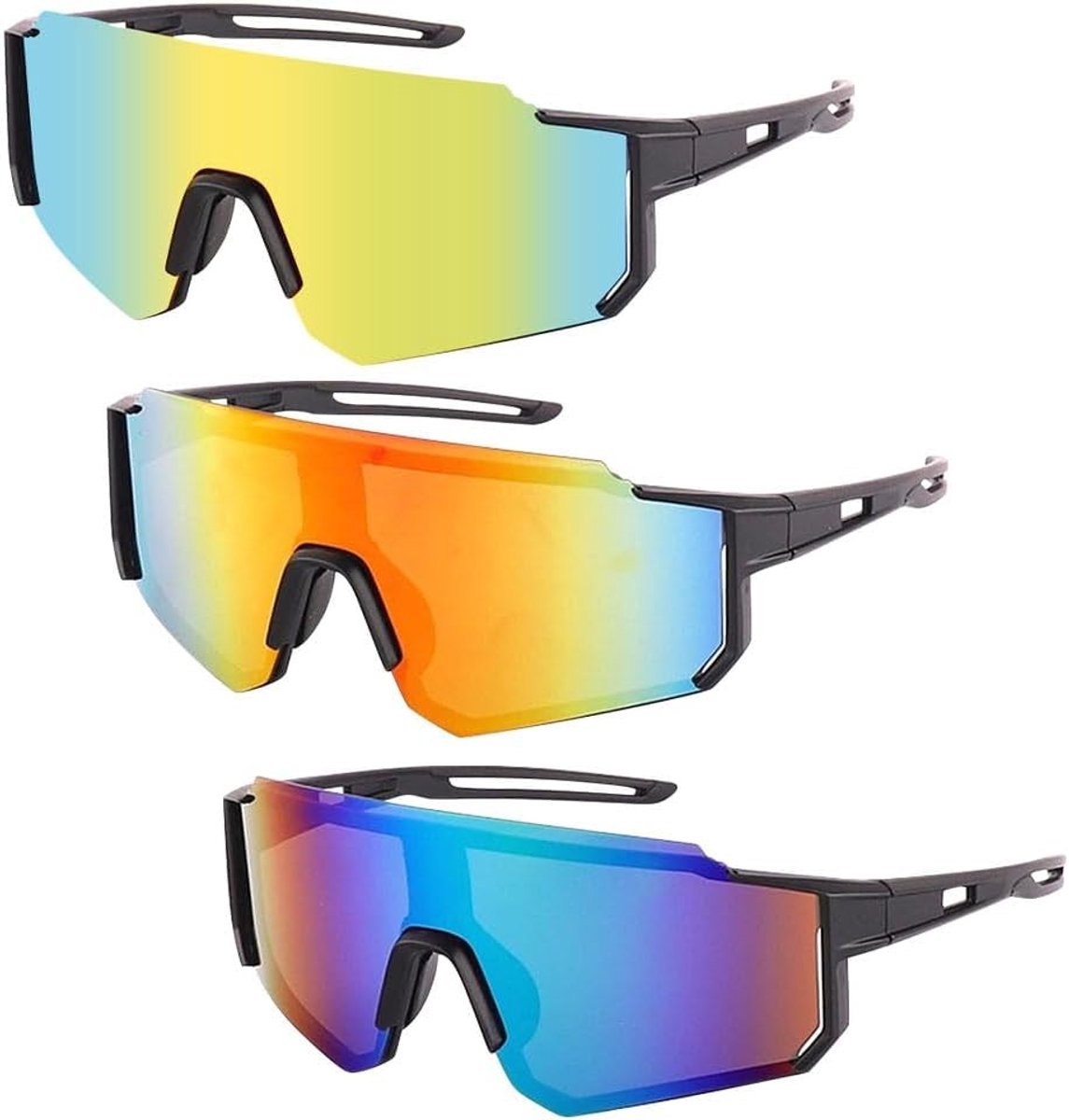 Set van 3 Gepolariseerde Fietszonnebrillen voor Sportieve Activiteiten, UV400 Bescherming, Ideaal voor Fietsen, Hardlopen en Vissen