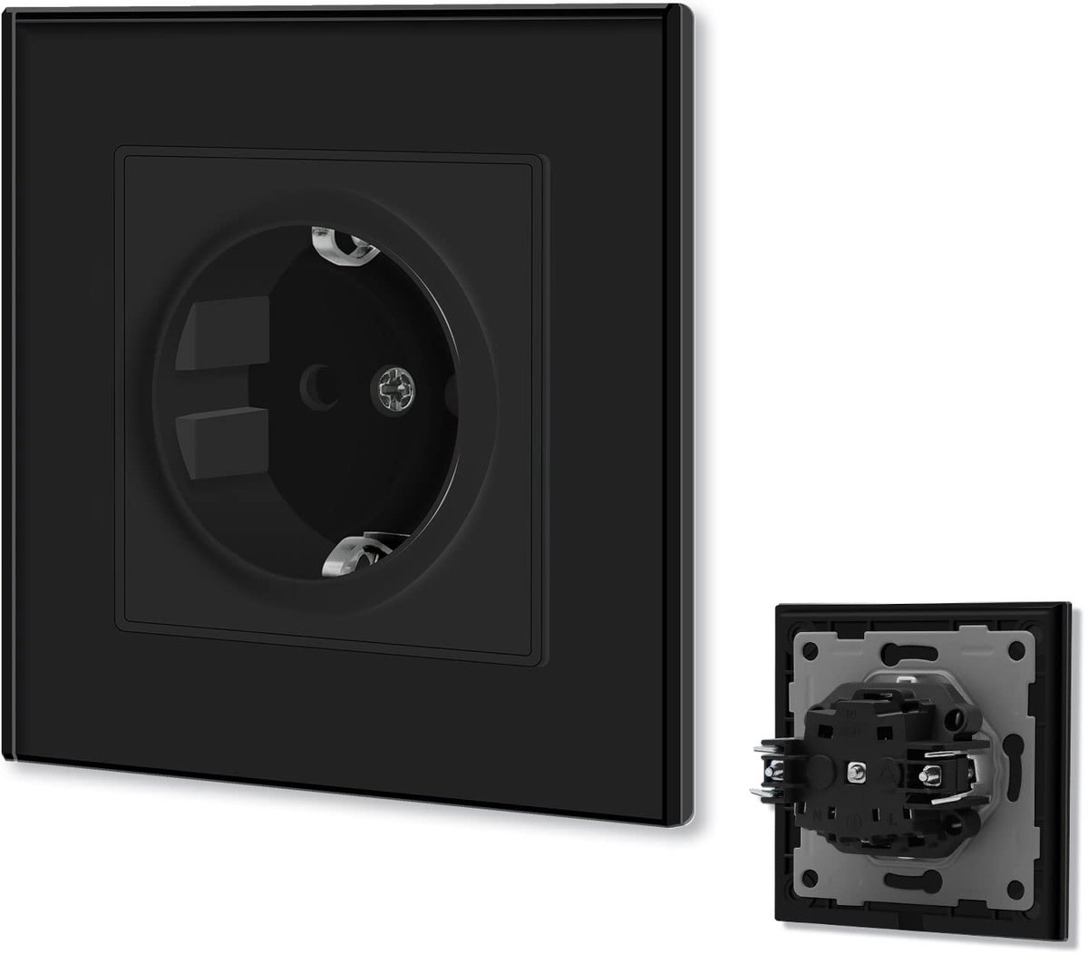 Stopcontact 1-voudig 16Amp - Kristalglasplaat - Inbouwstopcontact 86mm - Zwart - ShopVlot