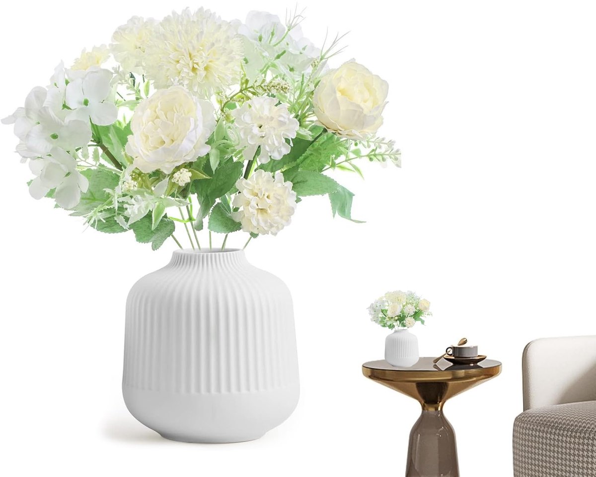Kunstbloemen Nep Bloemen kunstplanten Zijde Roos Boeketten Decoratie met Keramiek Vaas voor Trouwfeest Tafelstukken - ShopVlot