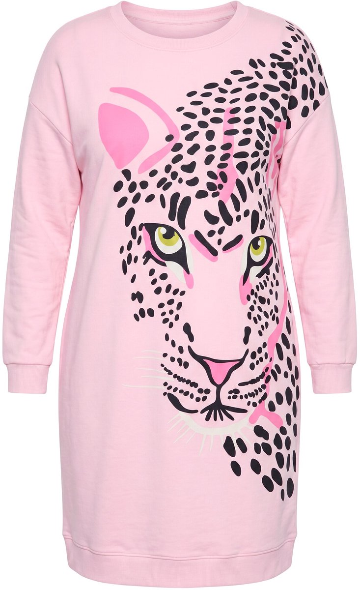 MIAMODA - Dames - Lang sweatshirt oversized XL luipaardkop - Roze - Maat 52