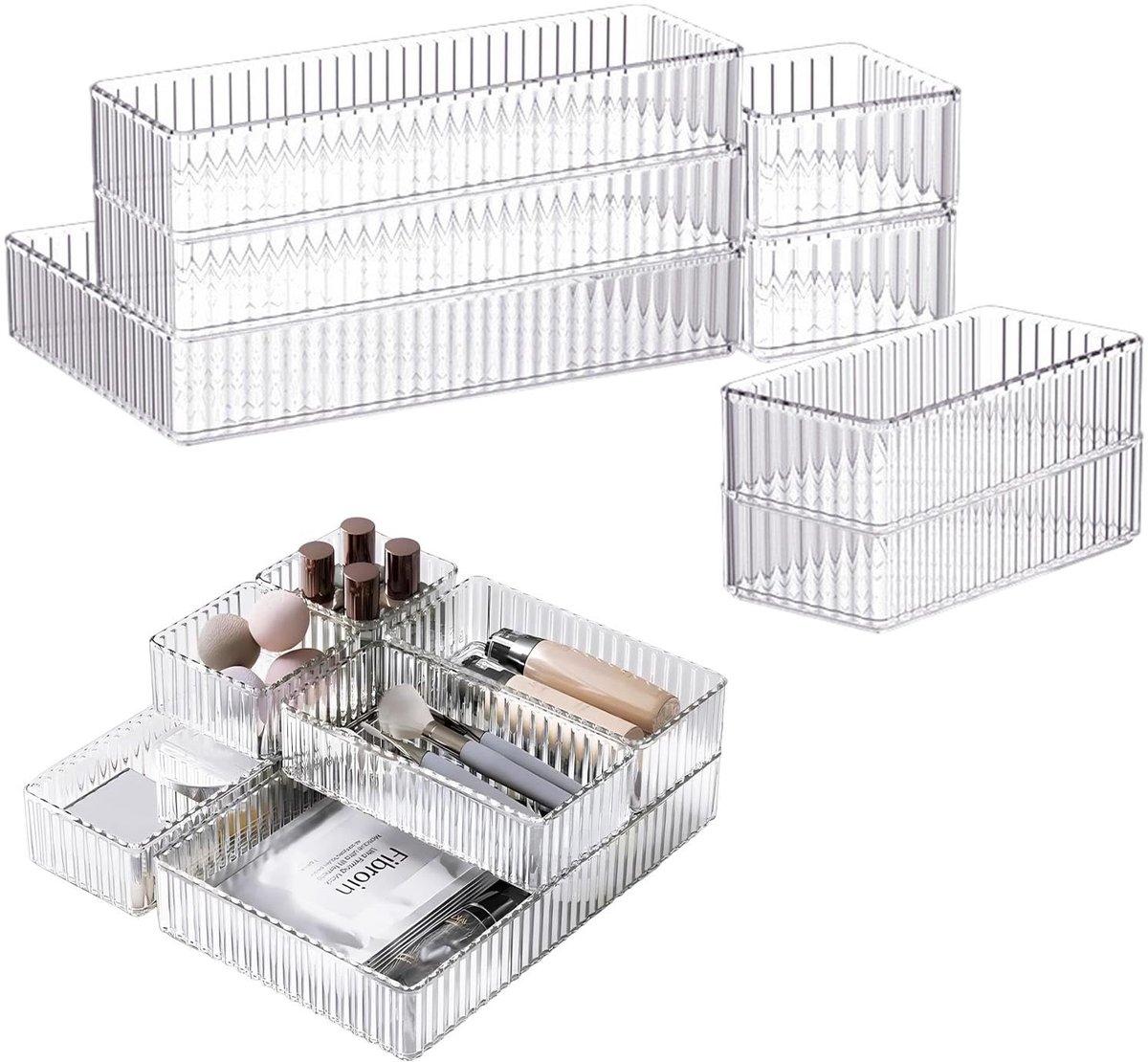 Harnovlis 7 stuks doorzichtige lade organizers bakken, 4 maten stapelbare make-up lade organizer trays, make-up - ShopVlot