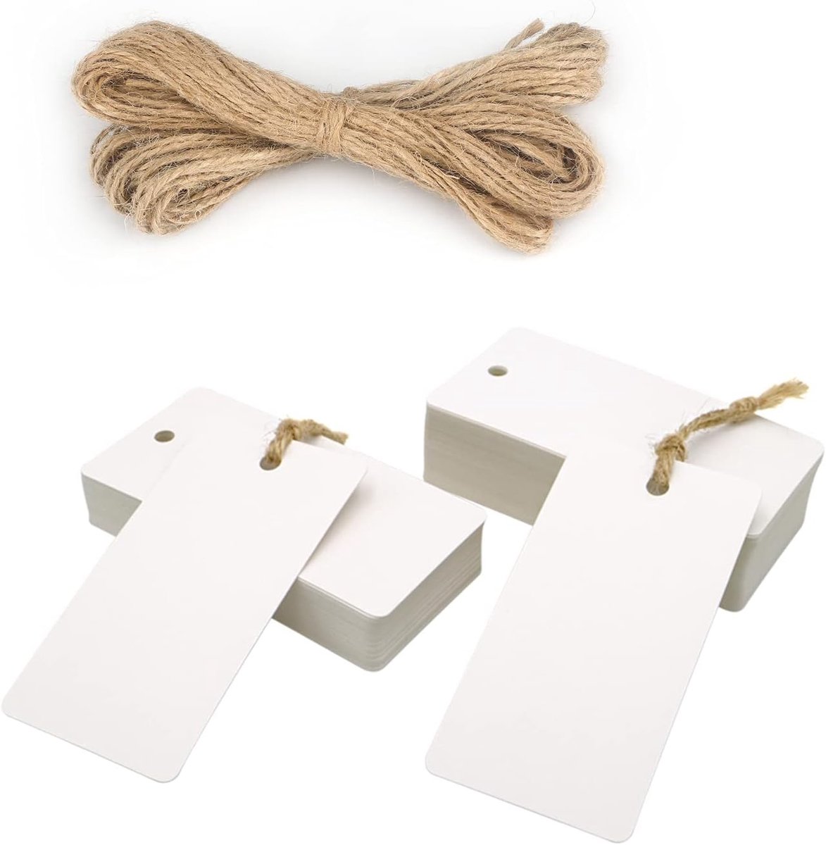 Cadeaulabels - Wit - 9 x 4,5 cm - Kraftpapier met Jute Koord - Voor Huwelijksgeschenken en Feestgeschenken