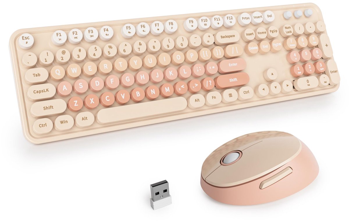 Draadloos toetsenbord en muiscombinatie - retro schrijfmachinetoetsenbord - ergonomisch en kawaii - ShopVlot