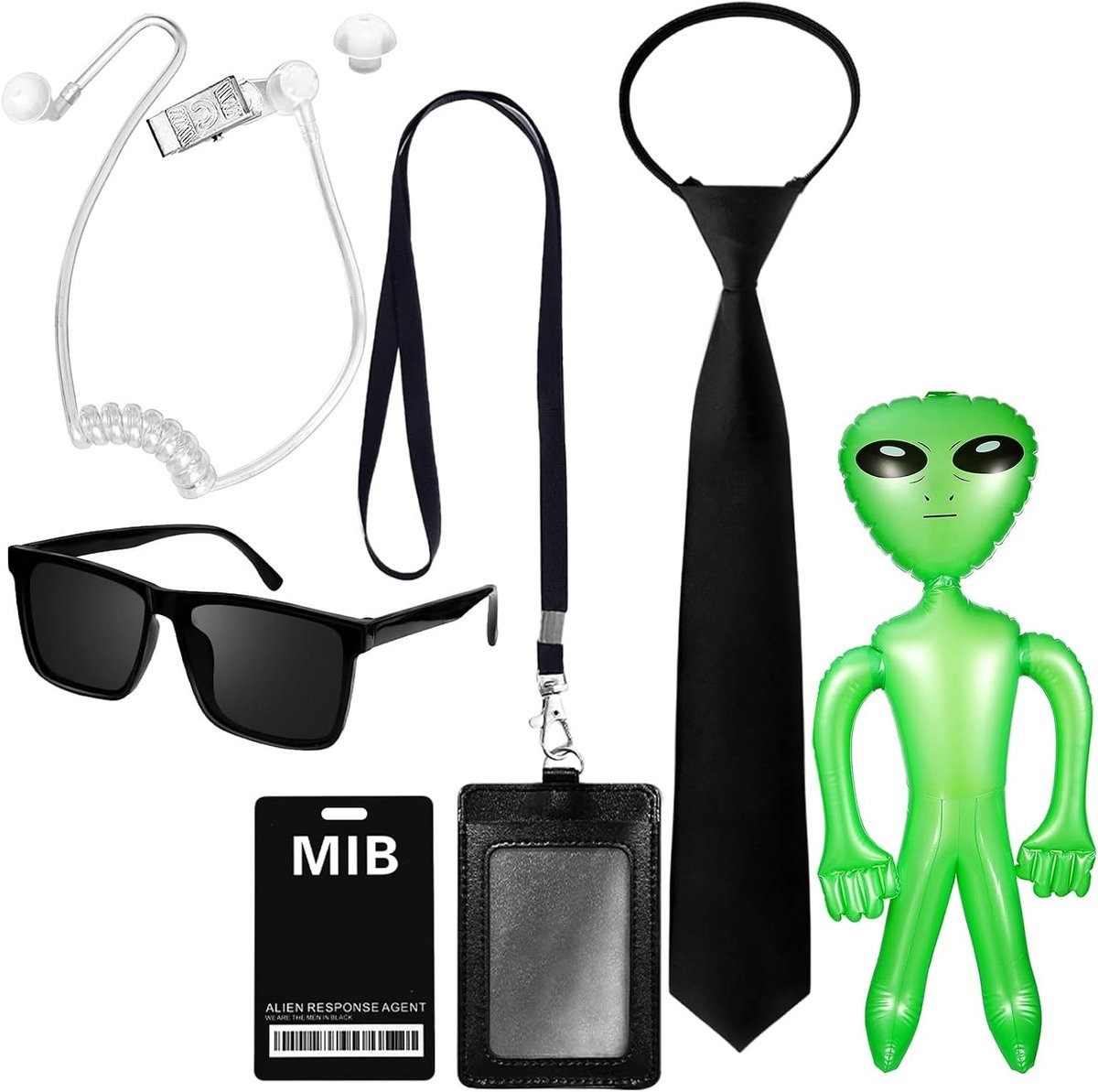 Set van 5 Spion Kostuum Accessoires voor Cosplay met Stropdas, Zonnebril en ID Kaarthouder voor Mannen, Vrouwen en Kinderen