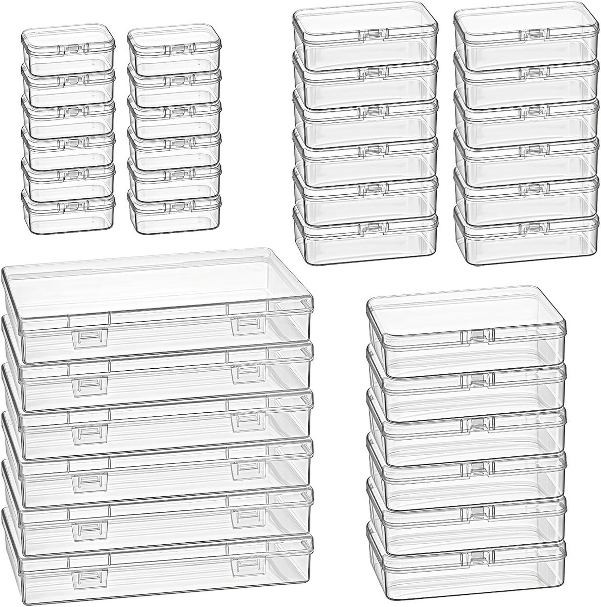 36 Stuks Diverse Maten Rechthoekige Plastic Opbergdozen, Doorzichtig en Praktisch voor Organisatie