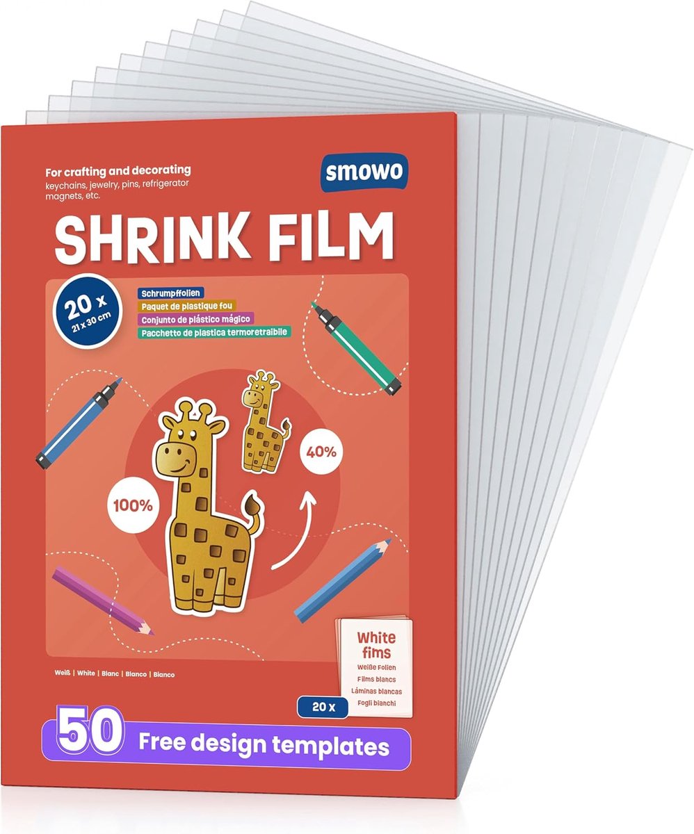 Smowo Pack of 20 Shrink Film Transparent - Shrink Plastic Film for Crafts - A4 Shrink Film Sheets Matte - ShopVlot