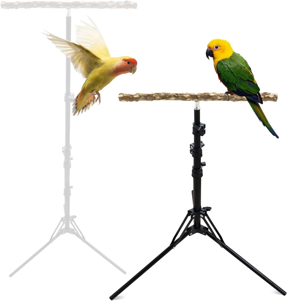 Verstelbare Vogelstandaard van Natuurlijk Peperhout voor Kleine en Middelgrote Vogels, Geschikt voor Binnen en Buiten, Ideaal voor Vogelverzorging en Speelplezier