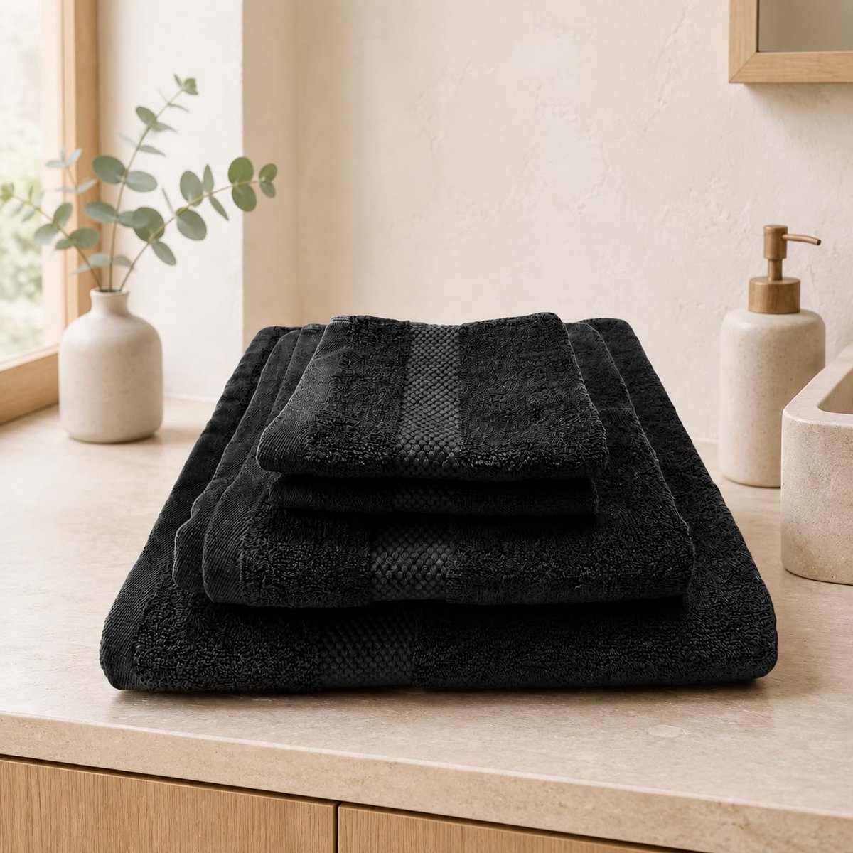 The Linen Room Handdoekenset – 4-delig – Saunahanddoek 100 x 150 cm, Handdoek & 2 Gastendoekjes – 100% Katoen – Dubbelgetwijnd 20/2 Garen – OEKO-TEX® – Sauna, Wellness & Strand – Antraciet