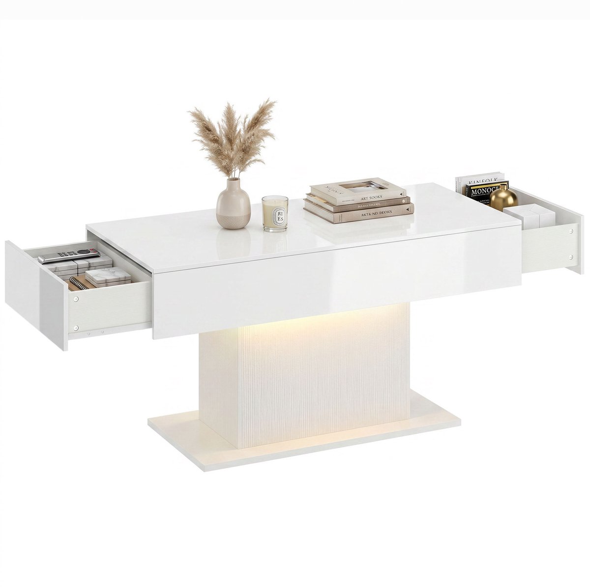 HOMCOM Coffee Table-Spanplatte, MDF-108L x 48B x 55H cm-Hochglanzweiß