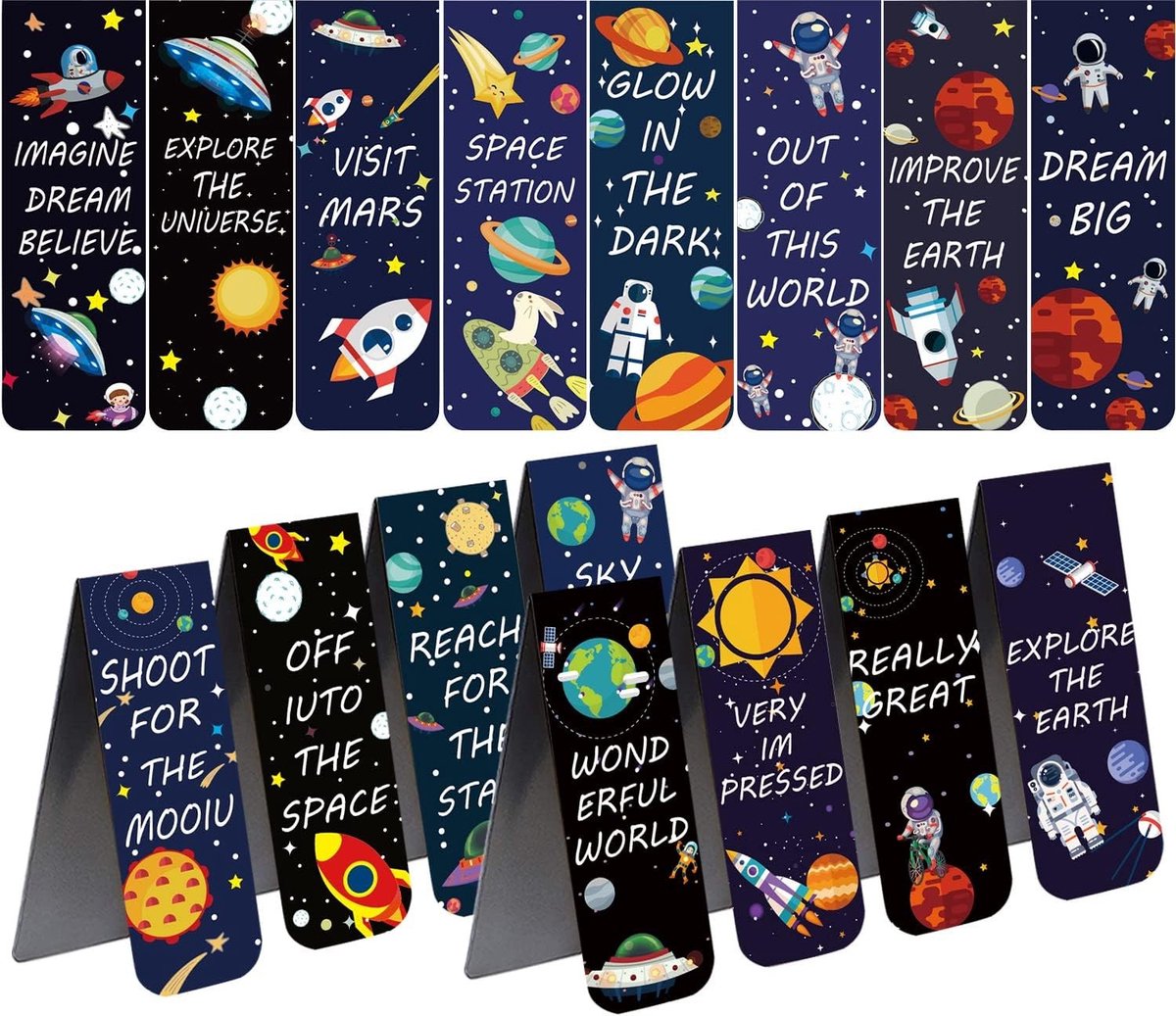 16 Stuks Magnetische Boekenleggers met Planeet en Astronaut Thema - Inspirerende Pagina Markers voor Volwassenen, Kinderen en Boekenliefhebbers