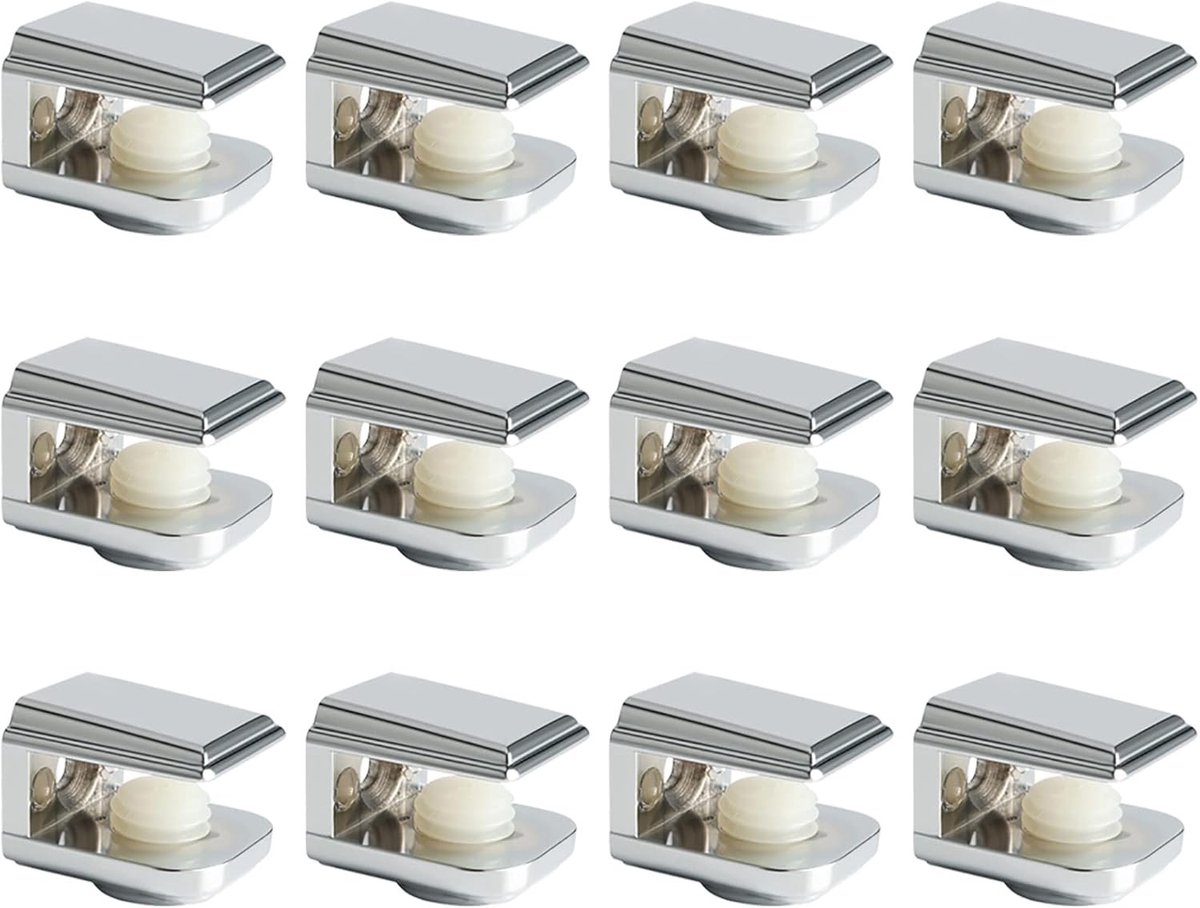 Glazen Plank Houder voor Wandmontage - Verstelbare Klem voor 5-8mm Dikke Glazen Planken, 12 Stuks in Chroom Afwerking