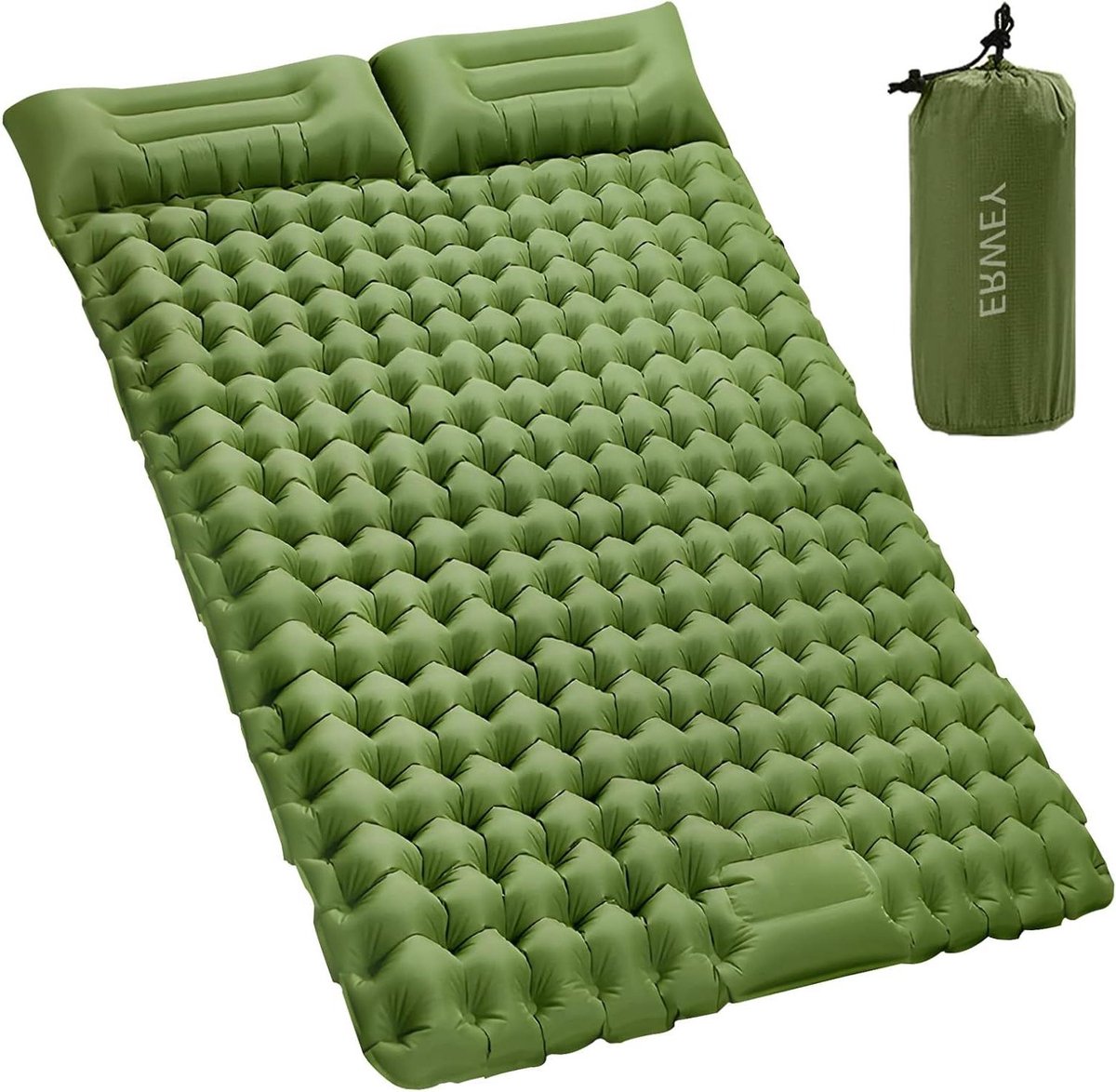 Tweepersoons Slaapmat - Luchtbed Kamperen - Buiten Ontspannen - Zelfopblaasbaar met voetpomp - 200 x 135 cm - Groen