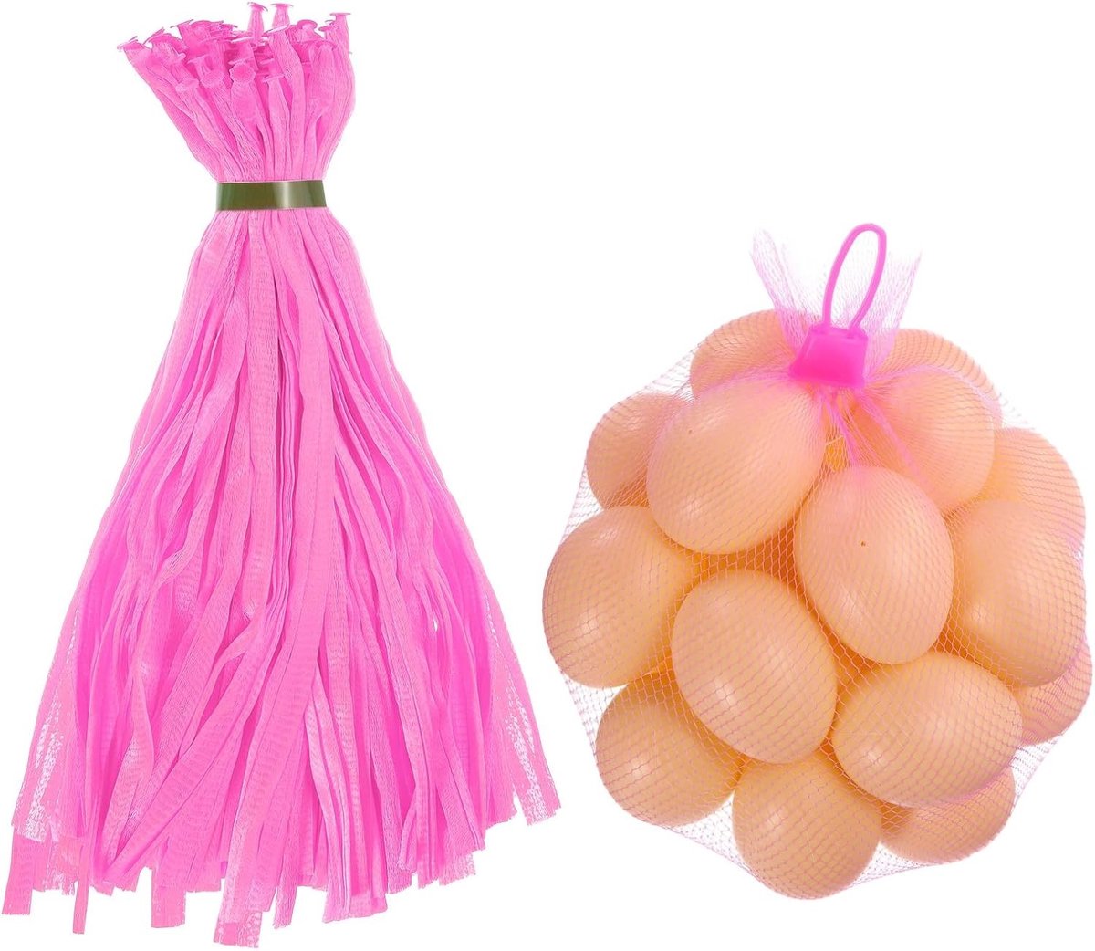 100 stuks herbruikbare netzakken voor groenten en fruit, 35 cm nylon met gespsluiting, ideaal voor eieren en boodschappen, roze