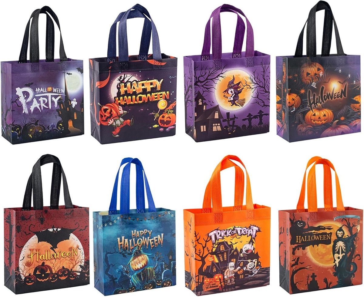 8 Stuks Schattige Trick or Treat Tassen voor Halloween, Herbruikbare Boodschappentassen met Handvat, Perfect voor Feestdecoratie en Evenementen