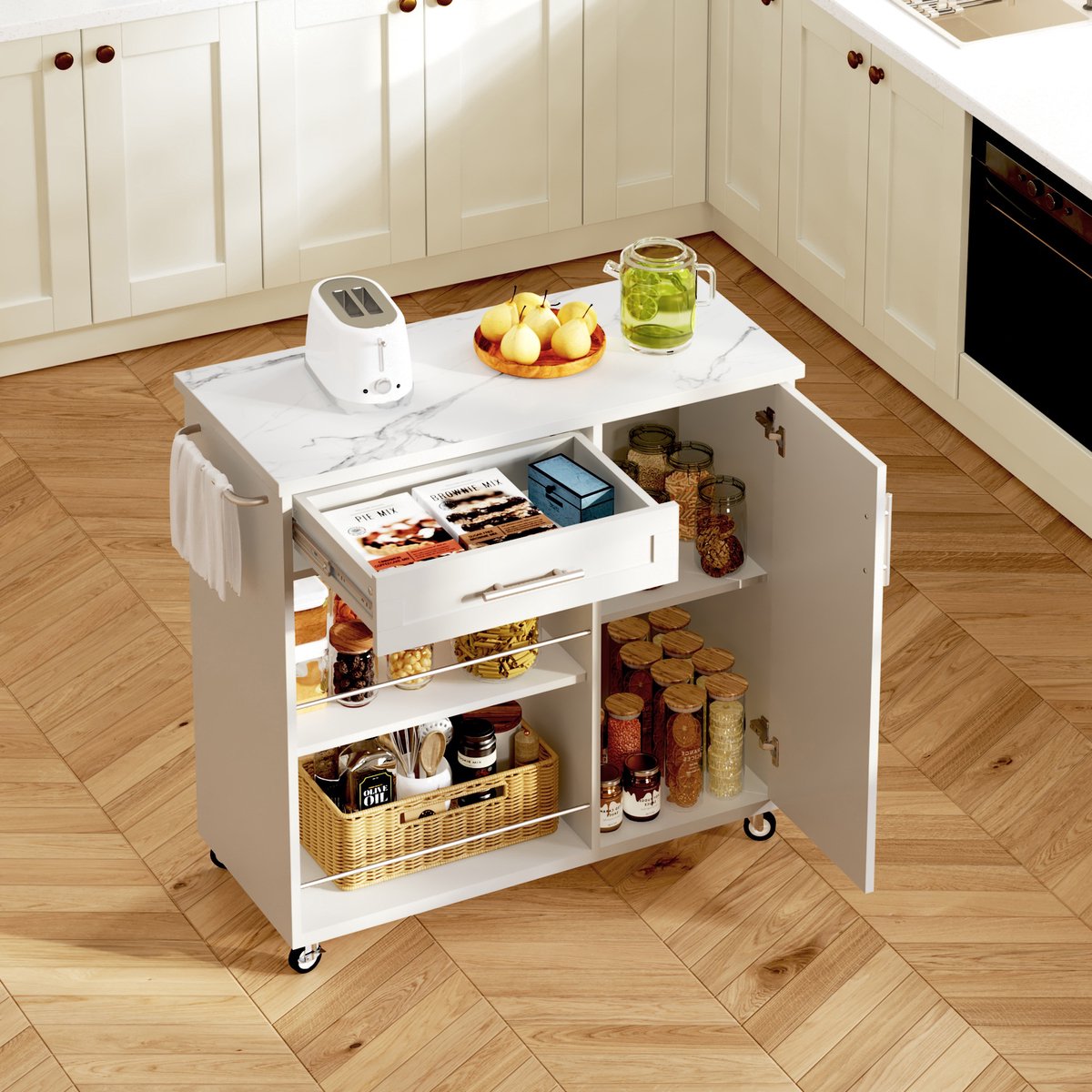 HAUSS SPOLE Dressoir - Verrijdbare Keukentrolley Met Lade En Kast - Voor Keuken En Eethoek