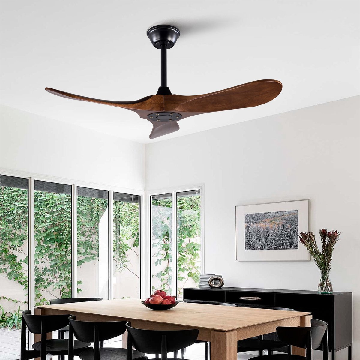 HAUSS SPOLE Plafondventilator – Stille DC-Motor Met Geheugenfunctie – 106,68 cm – Metaal En Hout – Zwart En Donker Walnoot – Voor Woonkamer En Terras