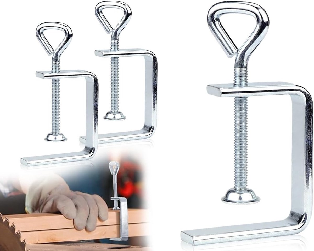 Set van 2 Verstelbare C-klemmen van Metaal, Universele Tafel Klemmen voor Houtbewerking en Klussen