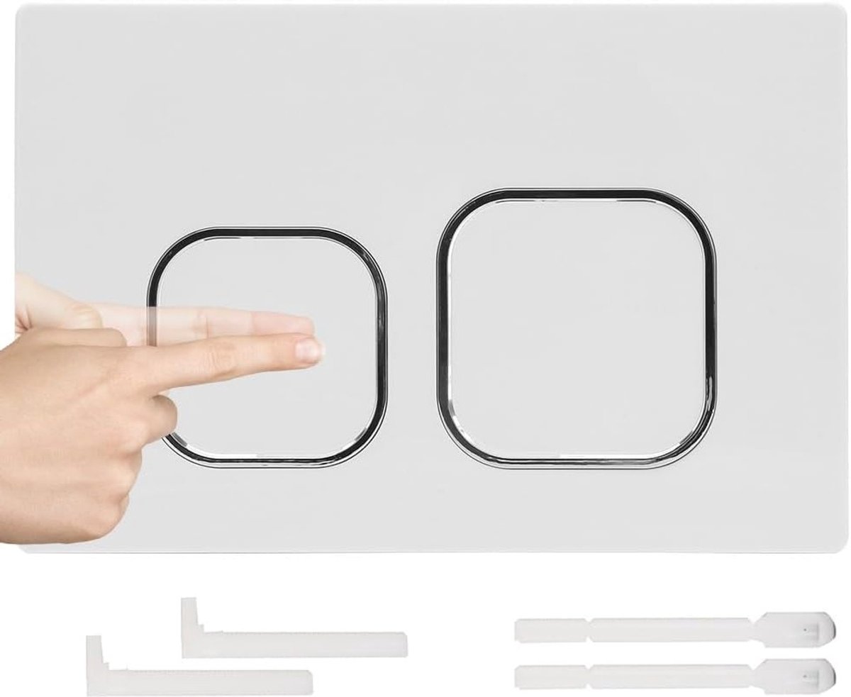 Toilet drukplaat voor dubbele spoeling, geschikt voor Geberit Sigma UP300 & UP320, 243 × 162 mm, met flushstangen en inbouwframe (Wit)