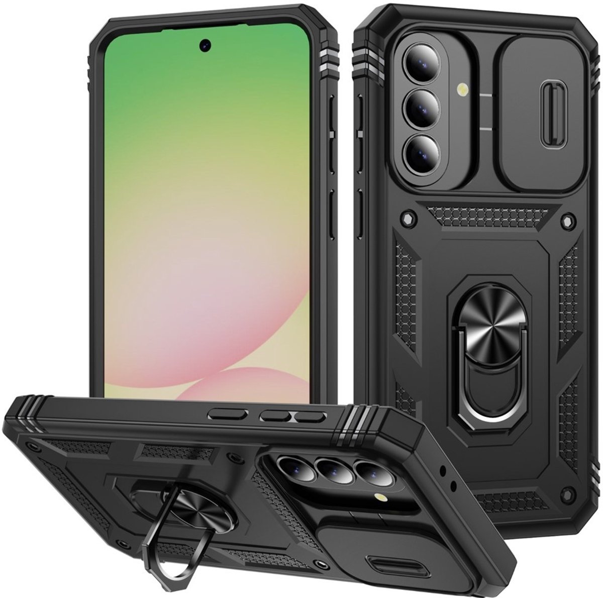 Coverup Hoesje - Geschikt voor Samsung Galaxy A27 Hoesje - Coverup Armor Ring Kickstand Back Cover met Camera Shield - Zwart