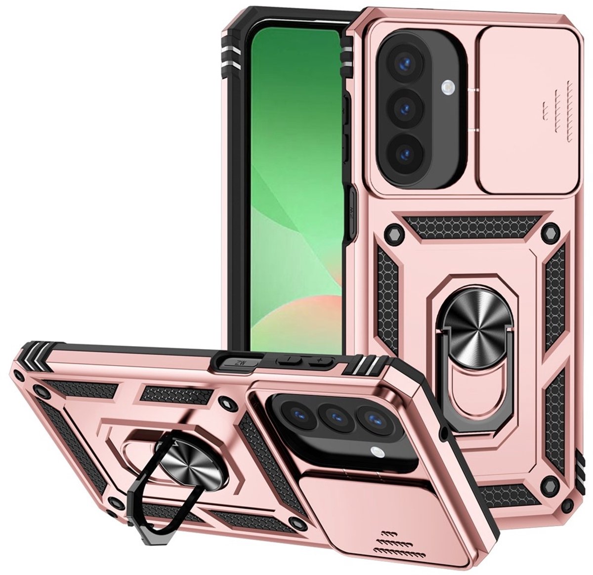 Coverup Hoesje - Geschikt voor Samsung Galaxy A27 Hoesje - Coverup Armor Ring Kickstand Back Cover met Camera Shield - Rose Gold