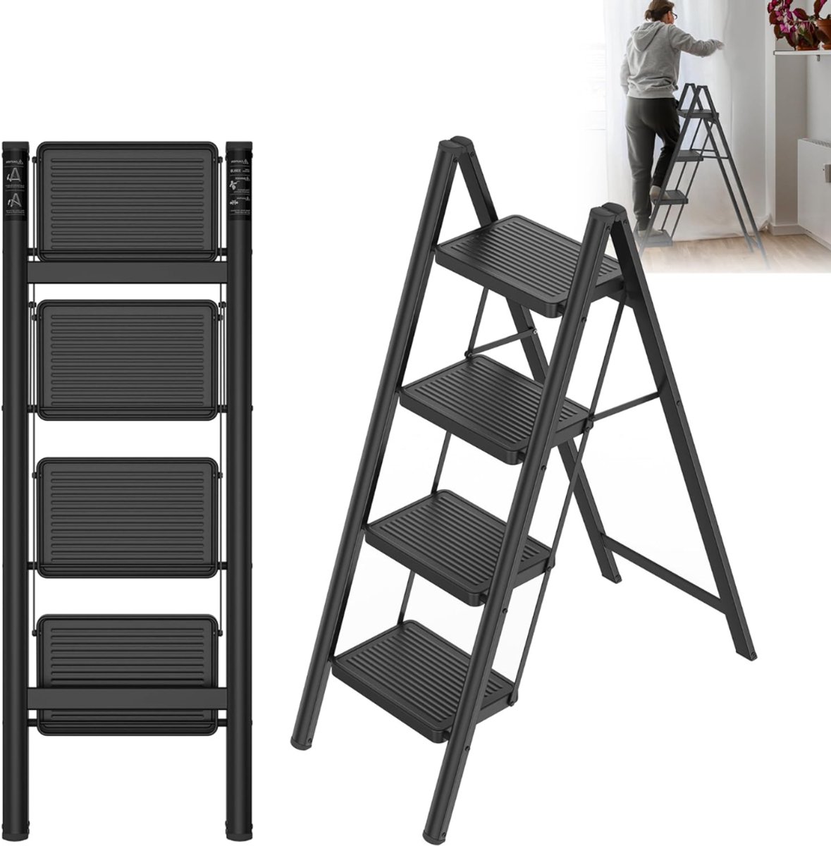 CRLYN® Huishoudtrap 4 Treden - Keukentrapje Basic Inklapbaar - Keukentrap Anti-slip
