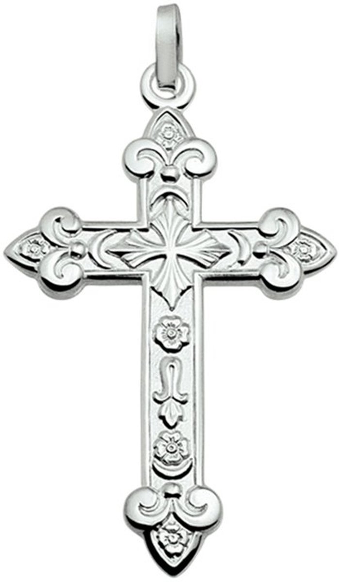 Zilveren hanger kruis | 925 sterling zilver | Gepolijst en gematteerd