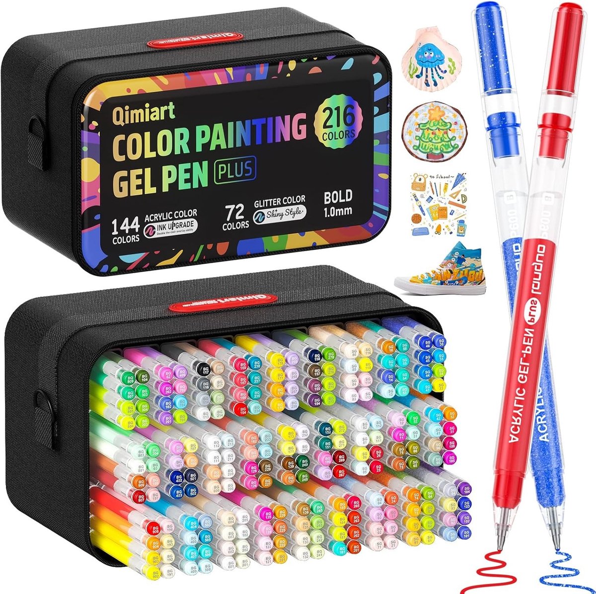 Set van 216 Gelstiften - Acryl en Glitter - 1 mm Lijndikte - Veelzijdige Kleuren - Voor Kunst en Creativiteit
