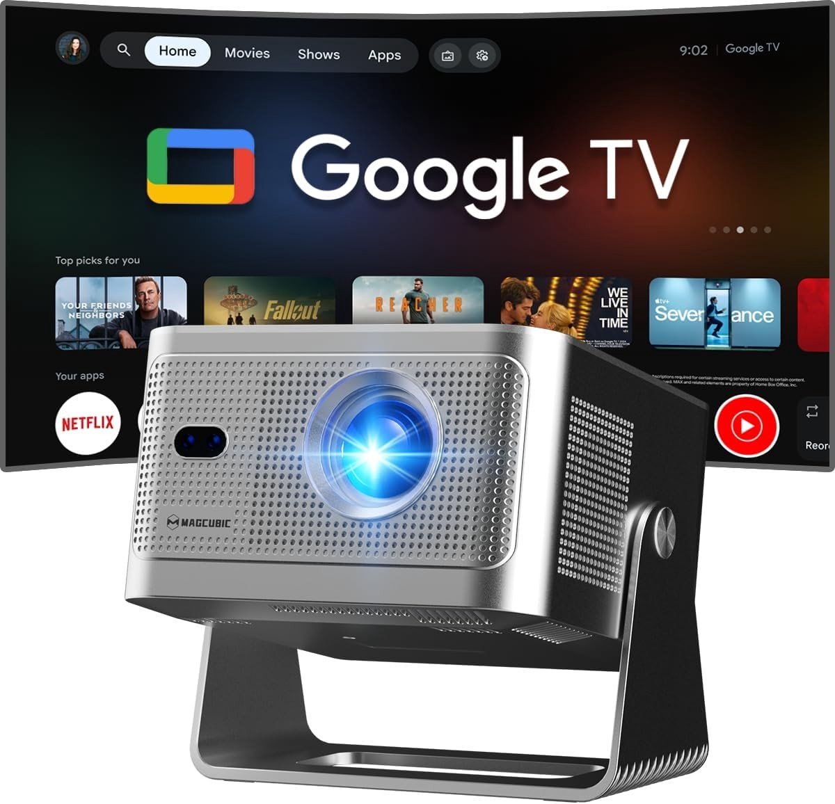 Videoprojector - 1080P - Geïntegreerde 4K tv-stick - Automatische focus en trapeziumcorrectie - Voor Thuisbioscoopgebruik