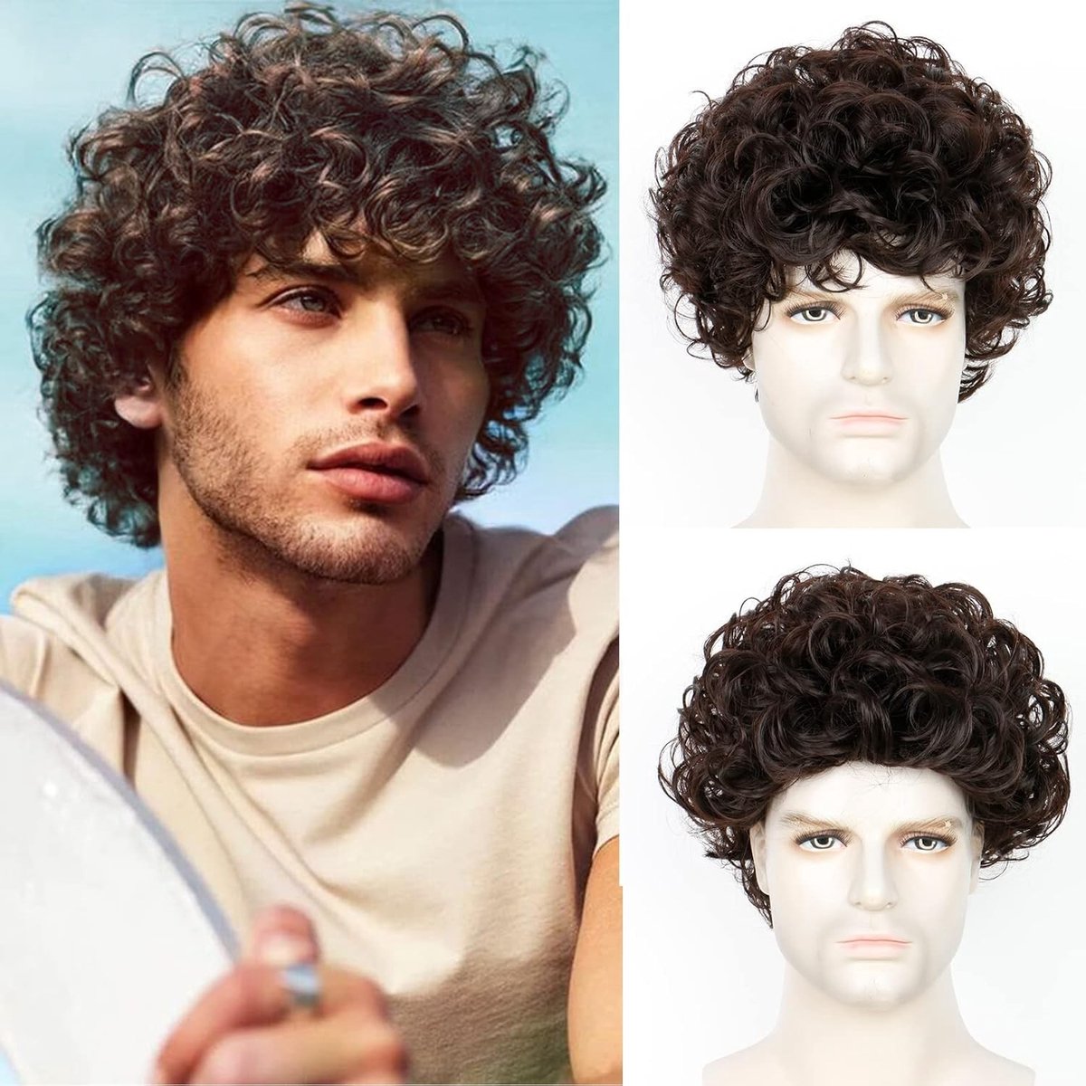 Herenpermanente met krullen, synthetisch haar, kort en middelmatig, ideaal voor discofeestjes en dagelijks gebruik