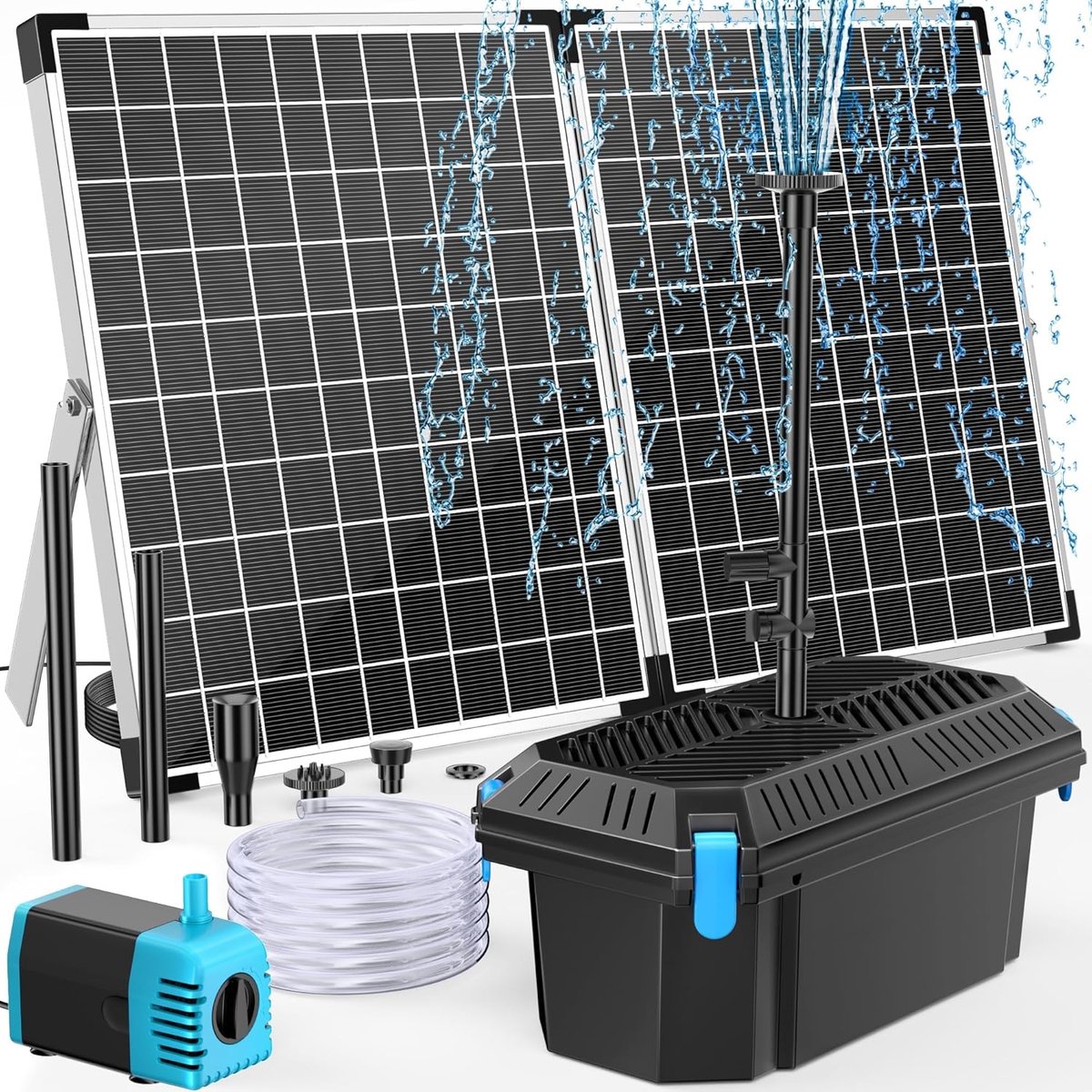 POPOSOAP 40W Solar vijverfilter en fonteinpomp (debiet 1620 l/u) – Een compleet vijverfilter- en zonnefonteinsysteem, geschikt voor kleine tuinvijvers, aquariums en waterpartijen.