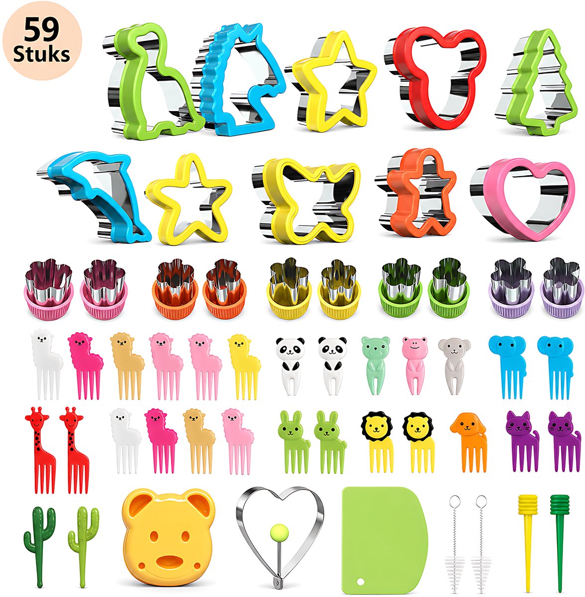 59-delige Sandwich Cutter Set - Brood Snijvormen Set - Koekjes en Fruit Uitsteekvormen - Bento Lunch Gereedschap - Keuken Bak Accessoires Set