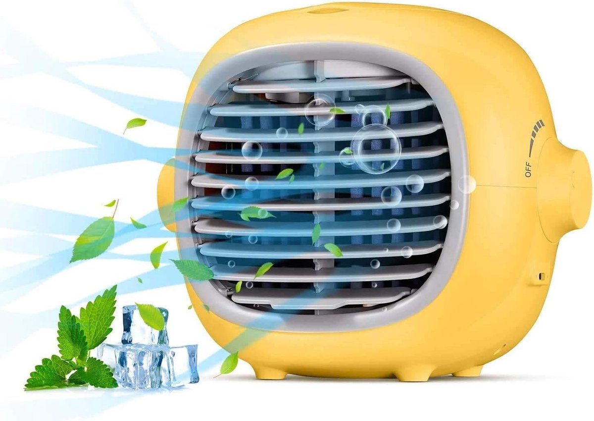 Draagbare luchtkoeler/ventilator met verdampingskoeling – stille bureauventilator, oplaadbaar via USB
