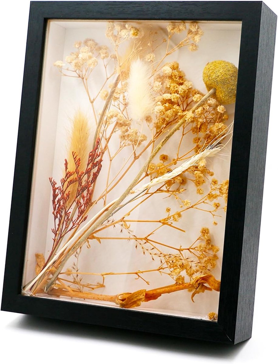 3D Fotolijst voor Vullen, 14.5 x 19.5 cm, Houten Fotolijst met Duidelijk Acryl Paneel, Diepe Lijst voor Foto's, Bloemen, Souvenirs en DIY Kunstwerken, Zwart