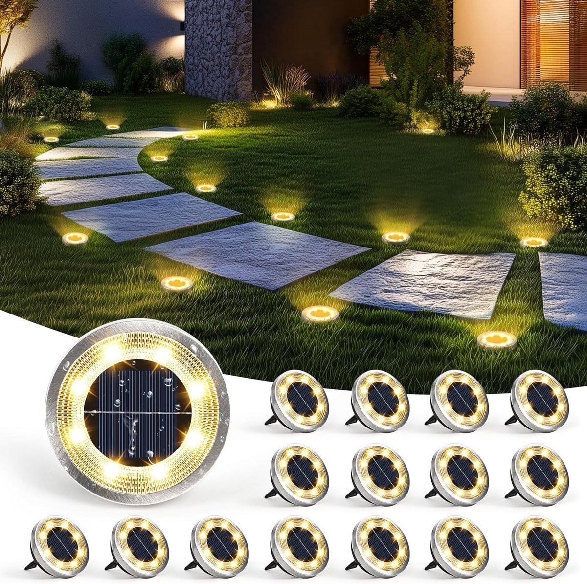 Buitenverlichting op zonne-energie - Waterdicht - IP65 Bescherming - Warmwit Licht - Voor Tuin, Terras en Paden