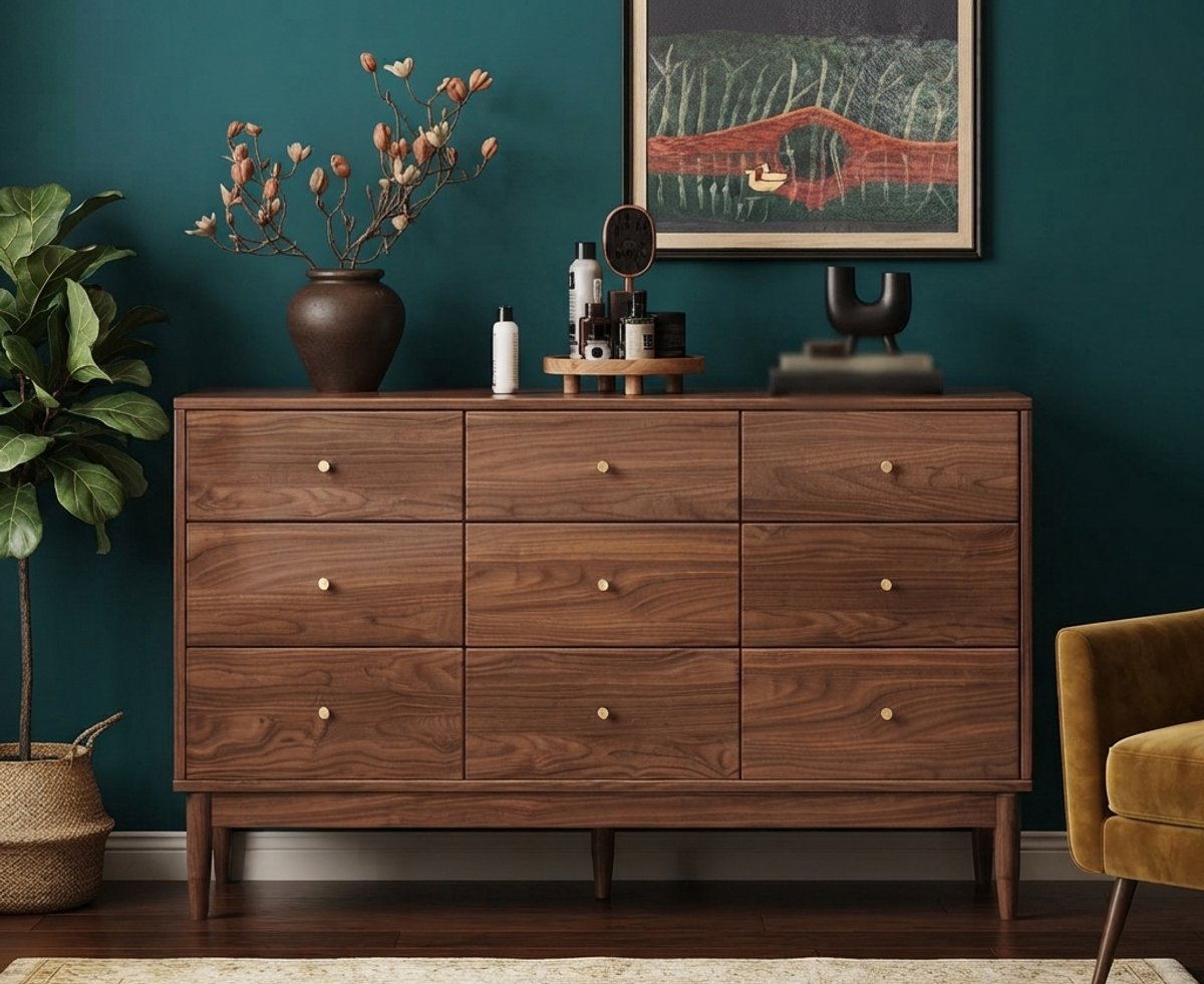 Houten Commode met 9 Lades voor Slaapkamer, Woonkamer & Hal – Elegante Opbergkast Mittel – NoviHomeStore