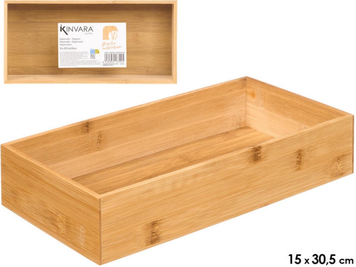 Kinvara Bestekbak/keuken organizer - 4x - 1-vaks - Tidy Smart - bamboe hout - 31 x 15 x 7 cm