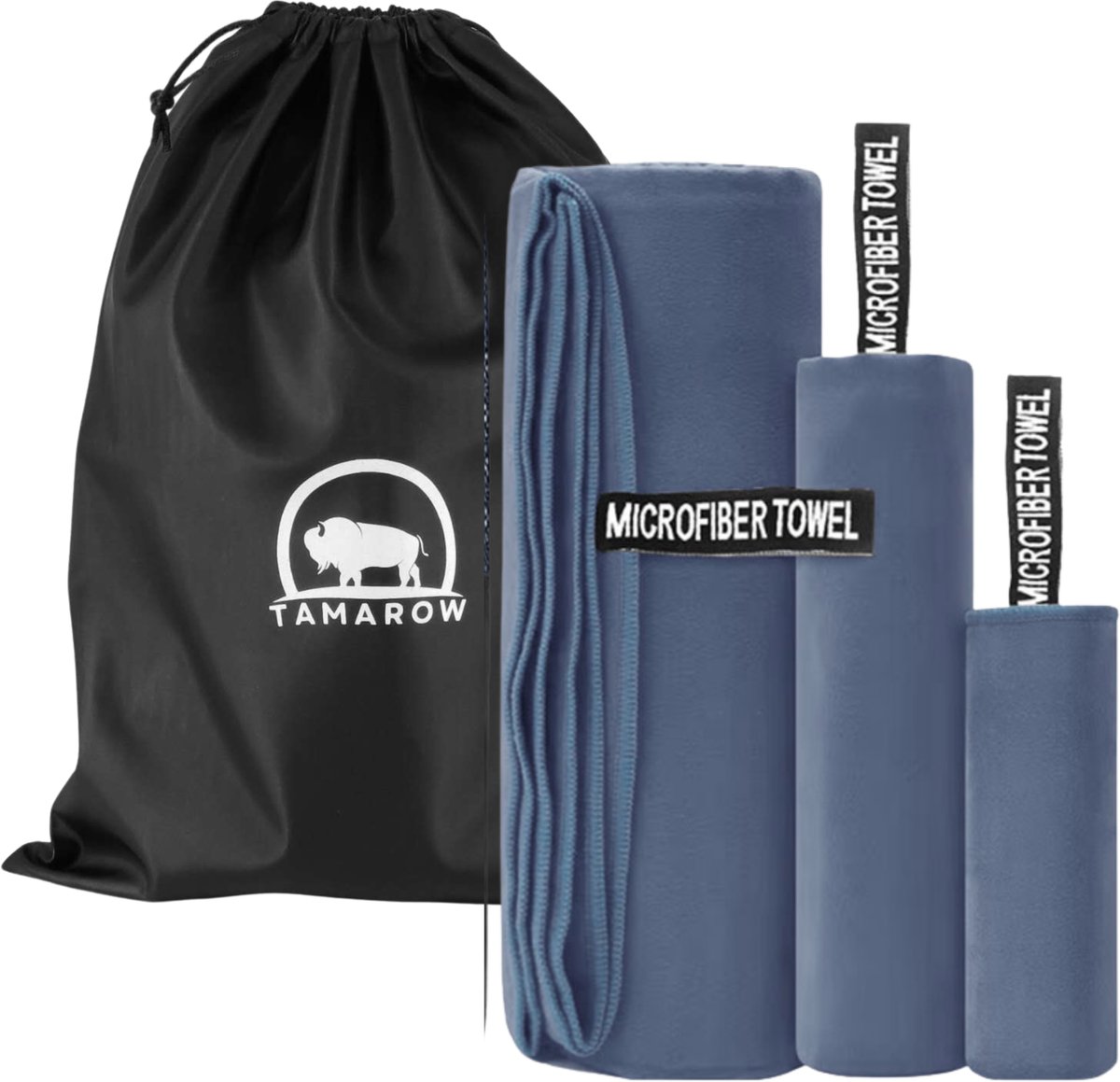 Tamarow Sneldrogende Microvezel Handdoek Set - Reishanddoek - Sporthanddoek - 3 stuks - Donker Blauw